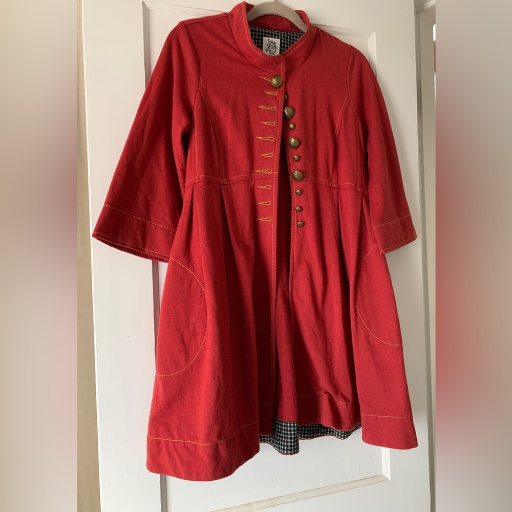 Soft red knee length medium weight jacket coat dress